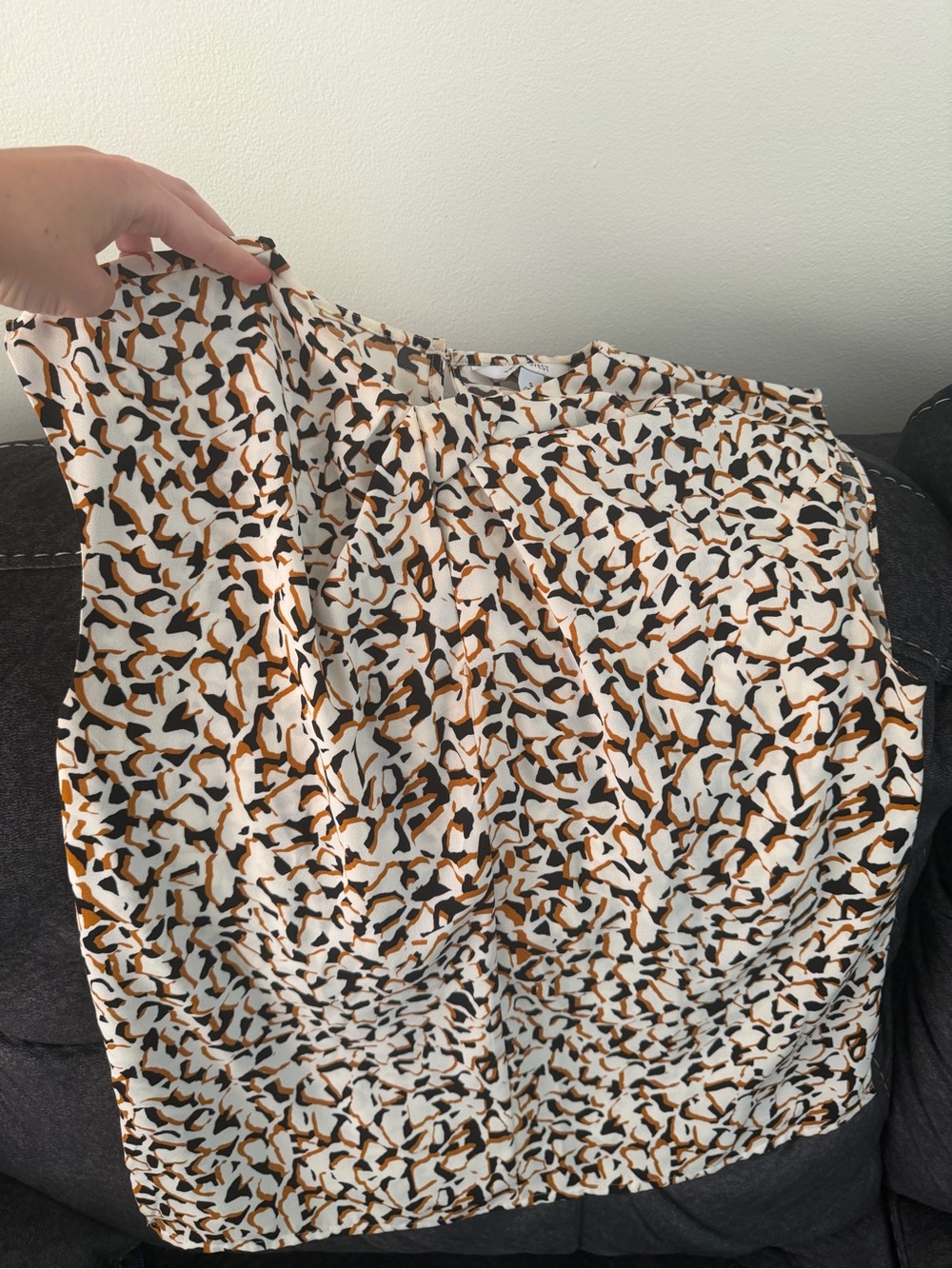 Nine West Cream Leopard-Pattern Sleeveless Blouse with Black & Brown Accents